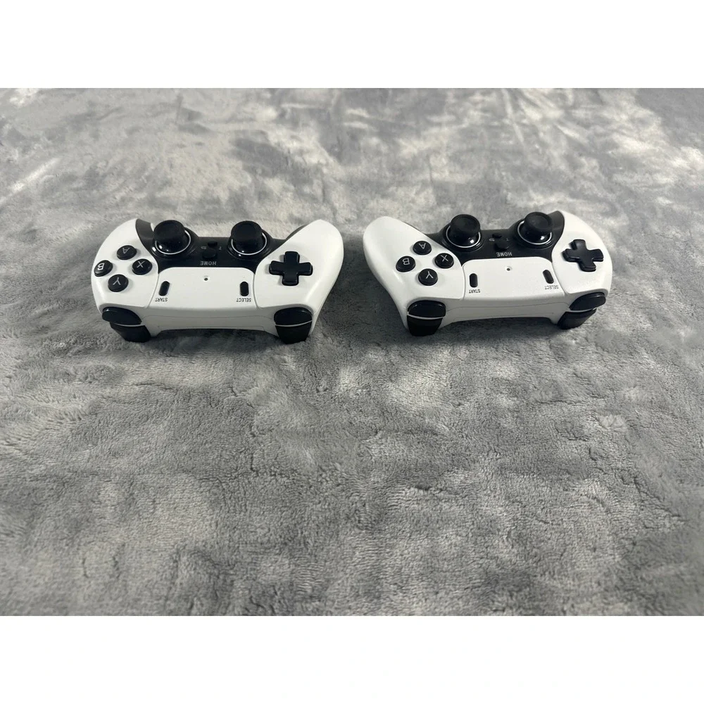 Set of 2 Wireless Gaming Controllers White Black Dual Analog Gamepads
